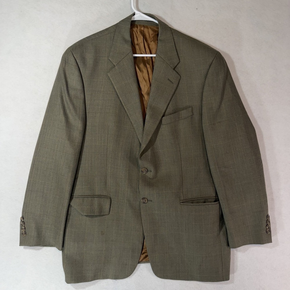 VTG Chaps‎ Ralph Lauren Mens 42R Brown Plaid Two Button Blazer Wool Sport Coat